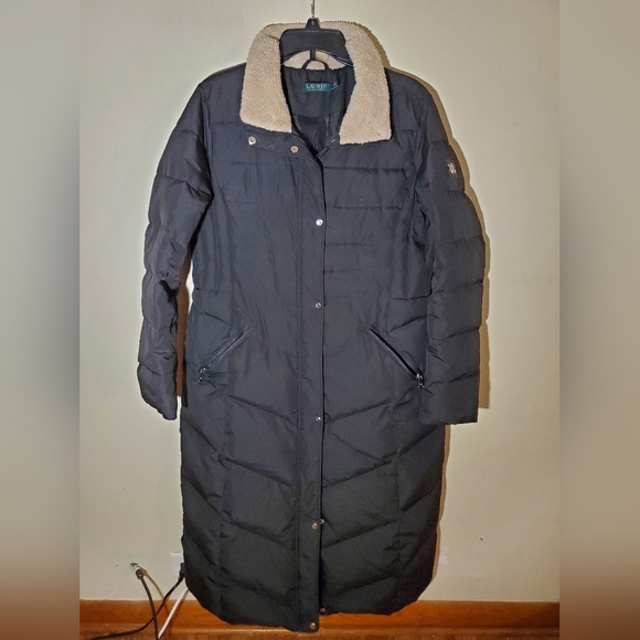 Lauren Ralph Lauren Long Puffer Down Fill Coat Sherpa Collar Size L - Picture 3 of 10
